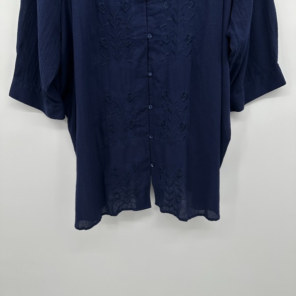 Woman Within Tunic Top Shirt Plus Size 5X Button Up Embroidered 3/4 Sleeves New - Picture 5 of 14